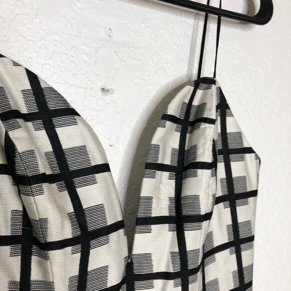 NBD Daylight Bliss black white plaid plunge neck flounce skirt mini dress NWT - Picture 8 of 16